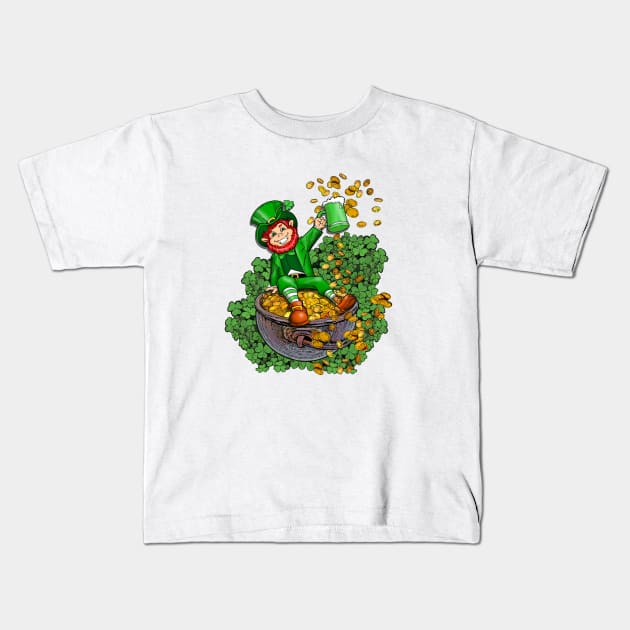 St. Patrick's Day Lucky Leprechaun Kids T-Shirt by AlcantaraArt